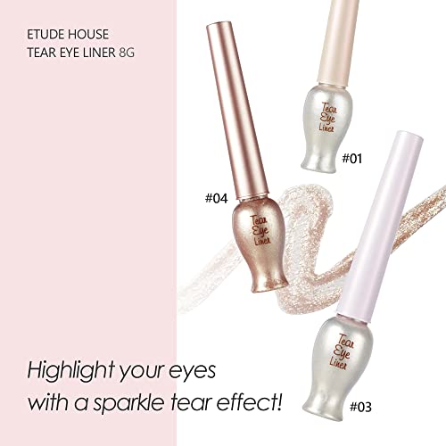 ETUDE Tear Drop Eye Liner #4 Sun Light (21AD)- Long-Lasting Liquid Glittering Eye Liner