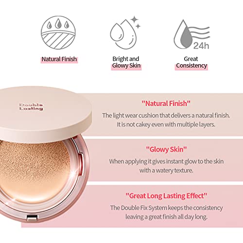 ETUDE HOUSE Double Lasting Cushion Glow (23N1 Sand) (21AD) | 24-Hours Lasting Cushion with a Radiant Natural Finish